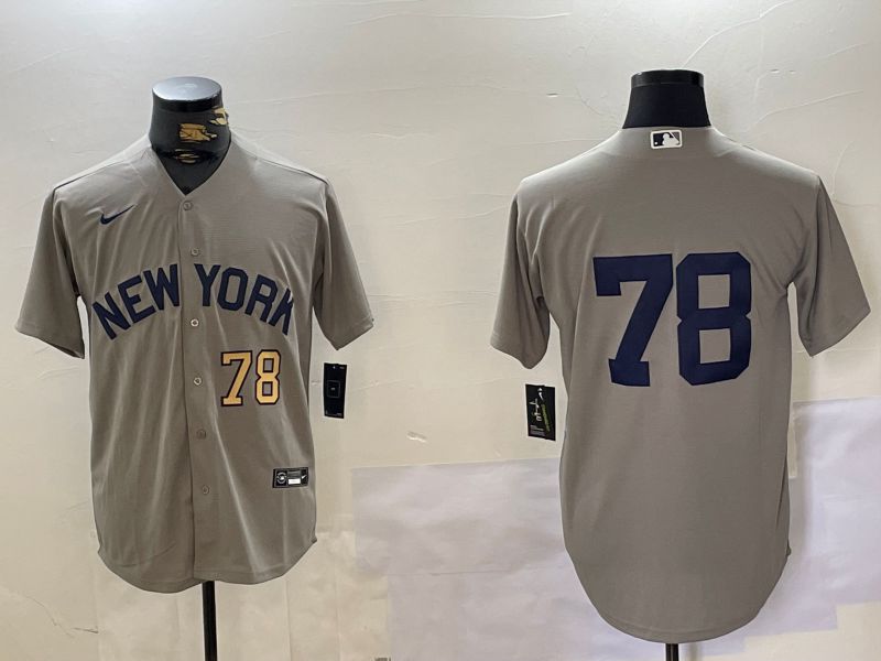 Men New York Yankees #78 No Name Grey Game 2024 Nike MLB Jersey style 2